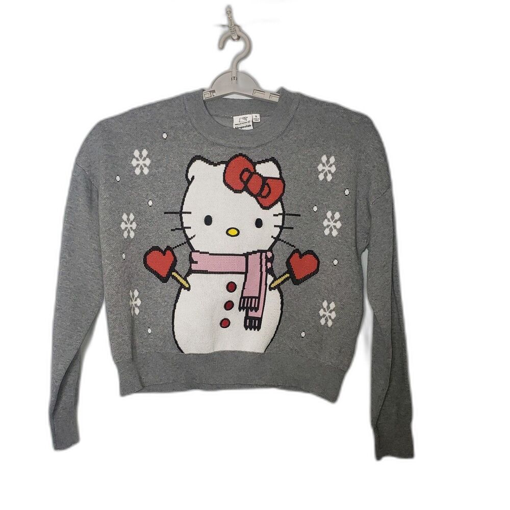 Sanrio Aeropostale Hello Kitty Snowman Gray Sweater Girls Size Small